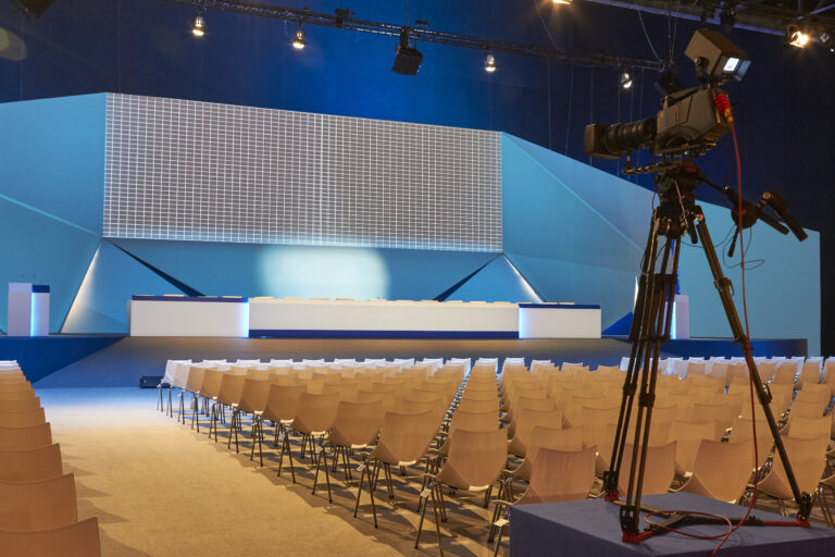 Conference hall. Convention center with podium. Professional meeting. Auditorium